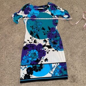 Evan Picone Floral Print Short Sleeve Crew Neck Pencil StylePetite Dress Size 2P
